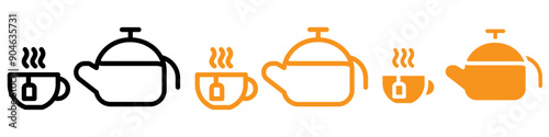 Steaming Teapot with Teabag on Cup Icon for Tea and Beverage Graphics Perfect for Representing Tea Service and Hot Beverages
