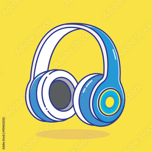 cute floating headphones cartoon vector illustration icon technology isolated