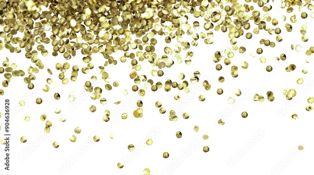 Intricate Details of Falling Gold Glitter Particles on White Background Intricate Details of Falling Gold Glitter Particles on White Background