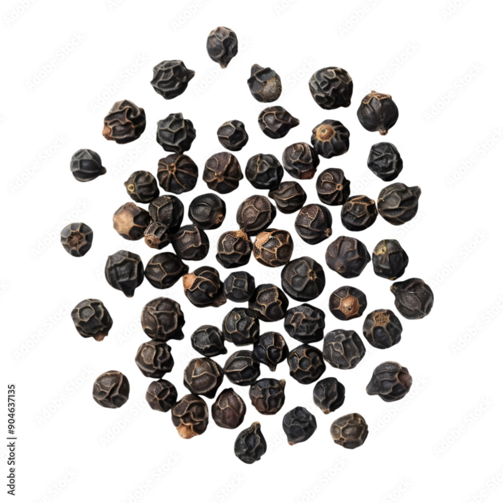 Close-up of black peppercorns isolated on a transparent background. Close-up of black peppercorns isolated on a transparent background.
