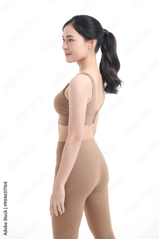 Fototapeta premium Beautiful young asian sport woman with sportswear ready for exercise on white background, Advertising sportswear and yoga wear, Healthy lifestyle, sport.