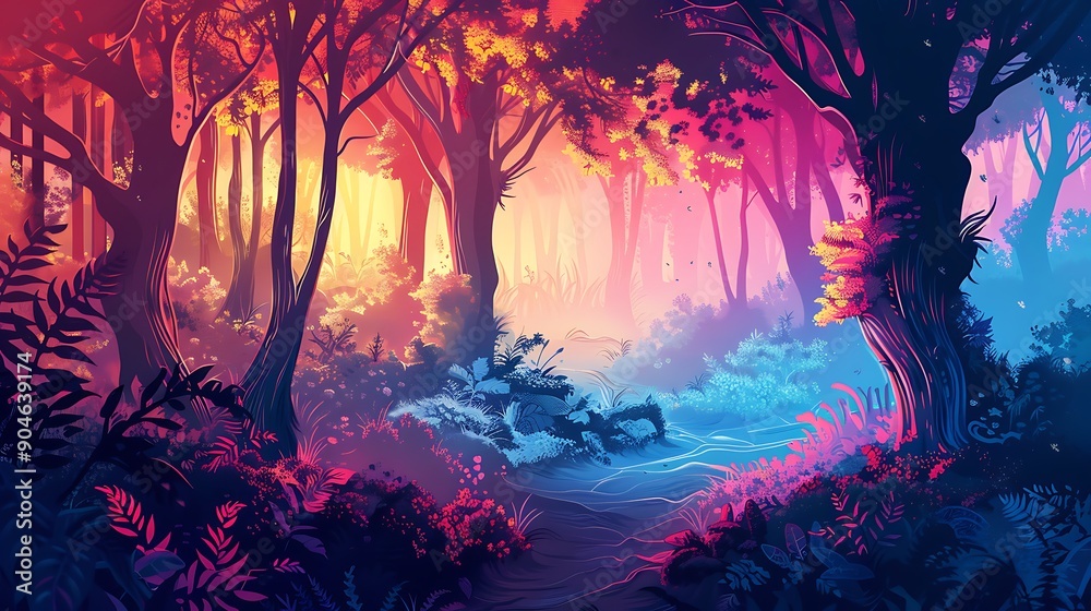 Enchanted Forest with Vibrant Hues Enchanted Forest with Vibrant Hues