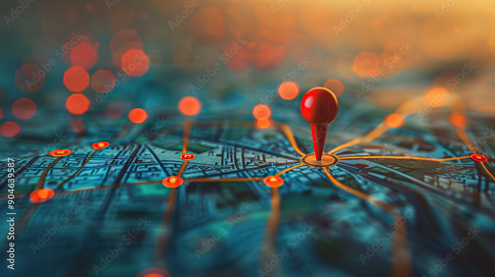 A map with pins showing the location of different cities A map with pins showing the location of different cities