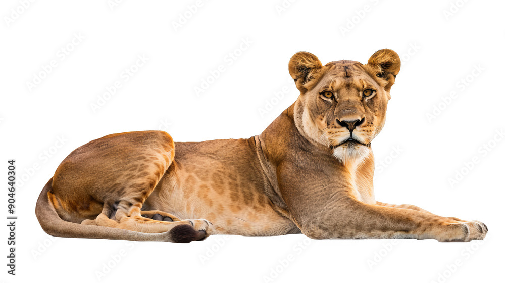 Obraz premium A lion is laying down on a white background