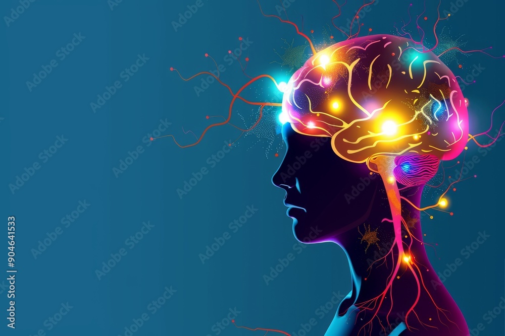 Silhouette of a human head with glowing brain circuits, visualizing the flow of ideas and neural activity. Silhouette of a human head with glowing brain circuits, visualizing the flow of ideas and neural activity.