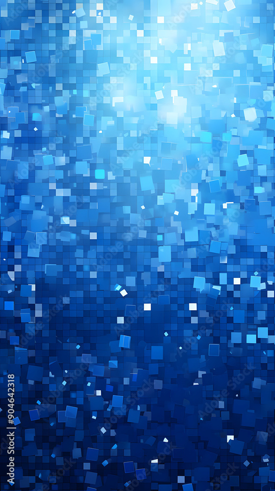 Fototapeta premium Digital blue glitter square mosaic abstract graphic poster background