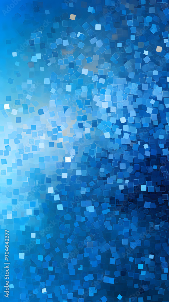 Fototapeta premium Digital blue glitter square mosaic abstract graphic poster background