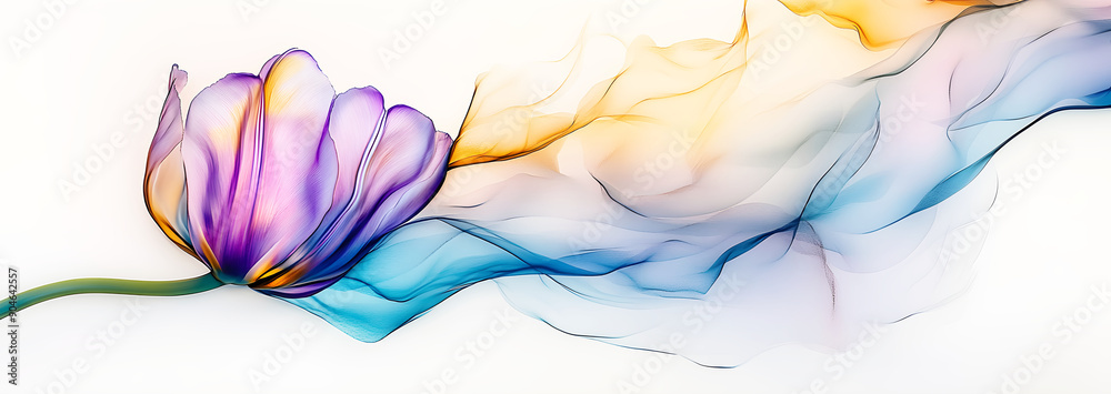 Fototapeta premium A Single Pink Tulip Gracefully Resting on a Soft Surface in Natural Light