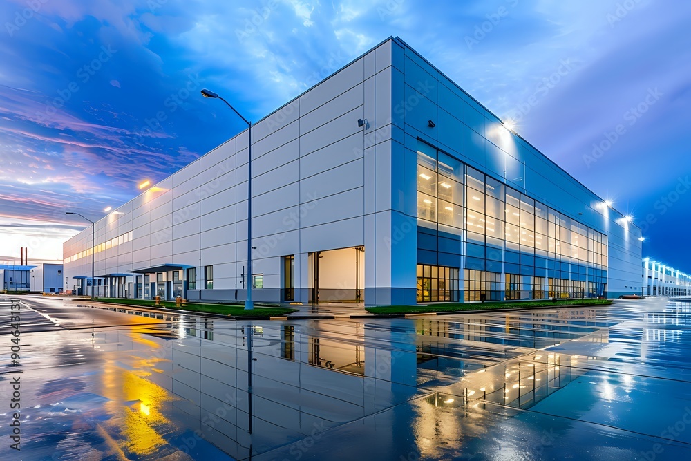 Modern Warehouse at Sunset: Industrial Architecture