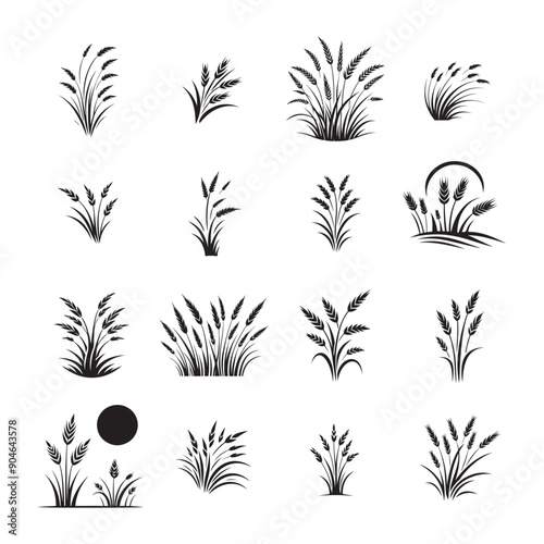 grass vector icon set, grass icon collection, silhouettes, grass logos design, 