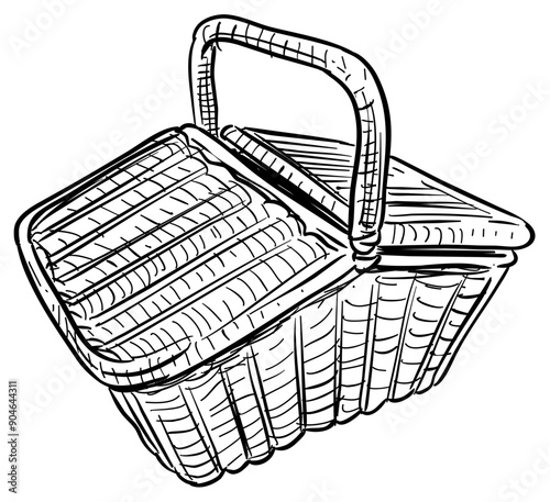 wicker basket handdrawn illustration