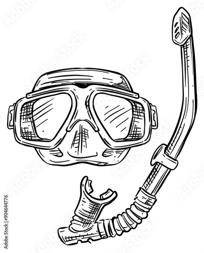 diver mask snorkel handdrawn illustration