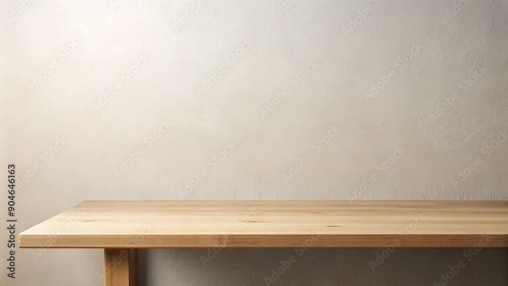 Wooden Tabletop Against Light Wall Background. Wooden Tabletop Against Light Wall Background.