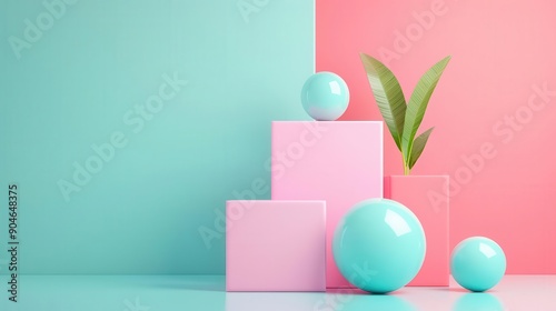 Softcolored geometric shapes in soothing arrangement, digital art, nonrepresentational