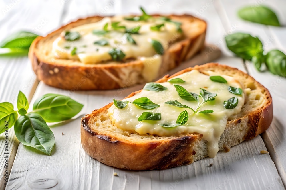Toasted Bread with Basil and Melted Cheese. Toasted Bread with Basil and Melted Cheese.
