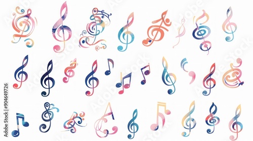 Colorful Watercolor Music Notes and Clefs