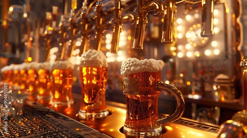 Golden Beer Poured in a Bar