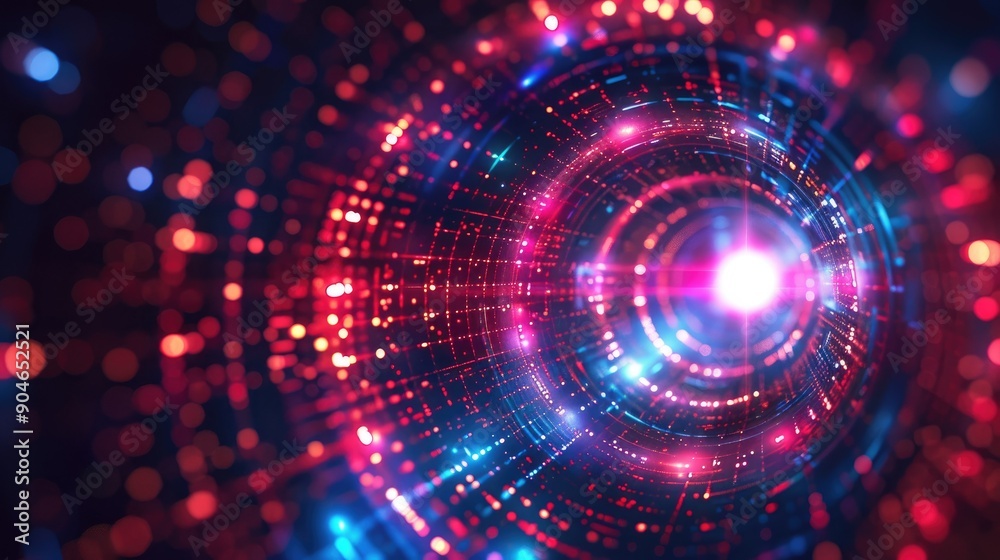 Futuristic Digital Technology Background with Glowing Data Particles and Vortex Light Futuristic Digital Technology Background with Glowing Data Particles and Vortex Light