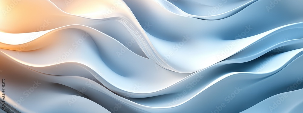 Obraz premium Elegant Abstract Waves in Soft Blue and Warm Orange Light