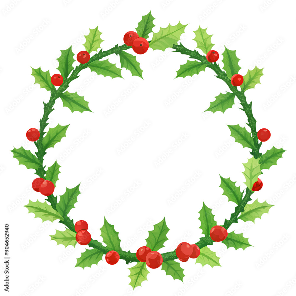 Christmas wreath made of holly, on an isolated transparent background for use in graphic design on the theme of Christmas Christmas wreath made of holly, on an isolated transparent background for use in graphic design on the theme of Christmas