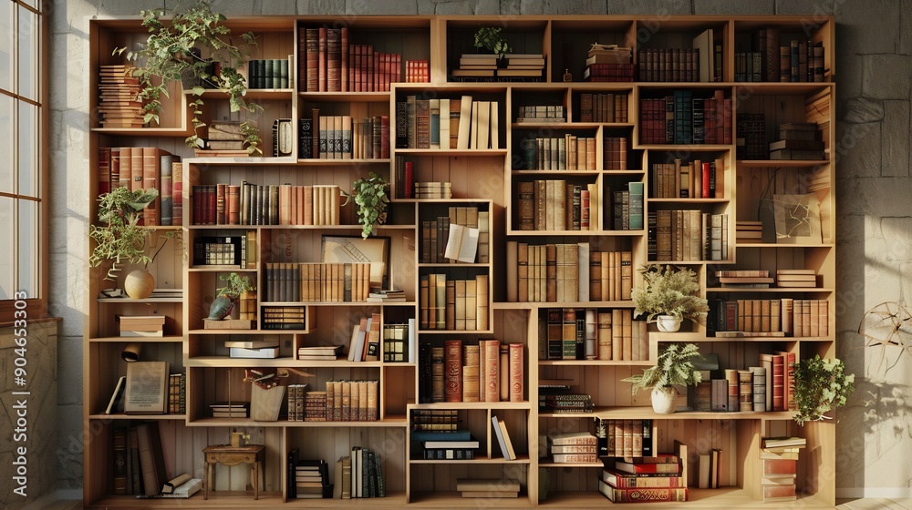 A Large Wooden Bookshelf Filled with Books A Large Wooden Bookshelf Filled with Books