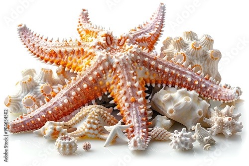 a starfish and shells on a white background photo