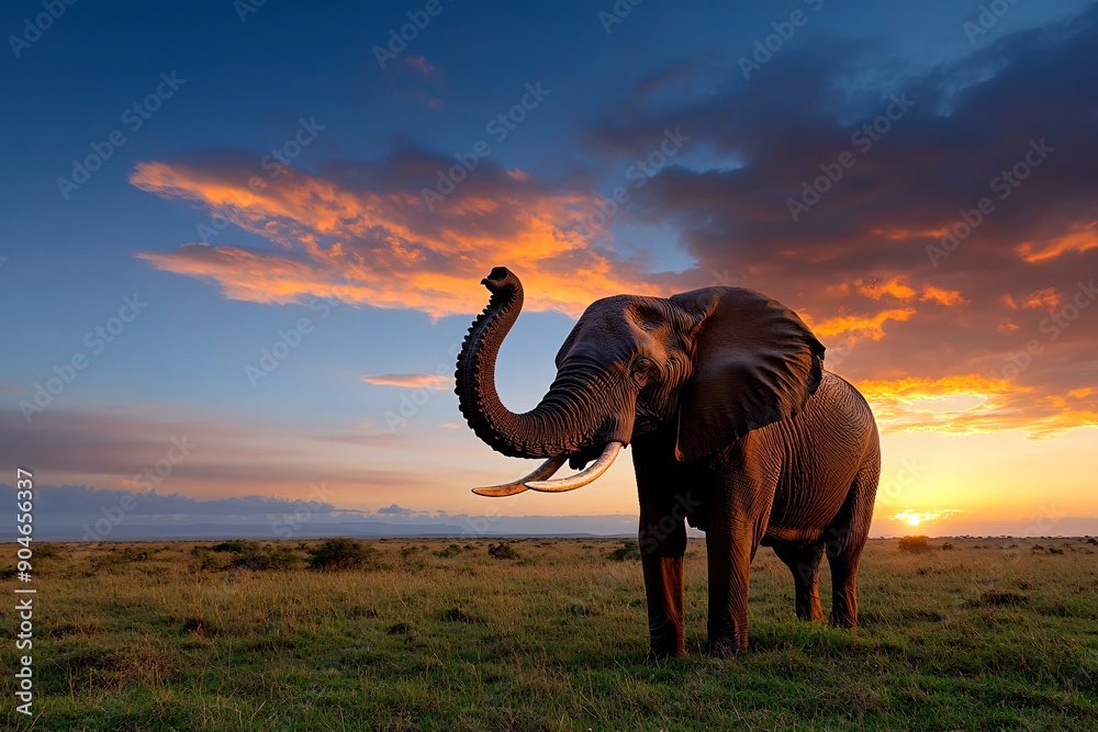 Obraz premium An_elephant_silhouetted_against_a_vibr_