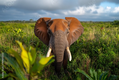 An_elephant_walking_through_tall_gras