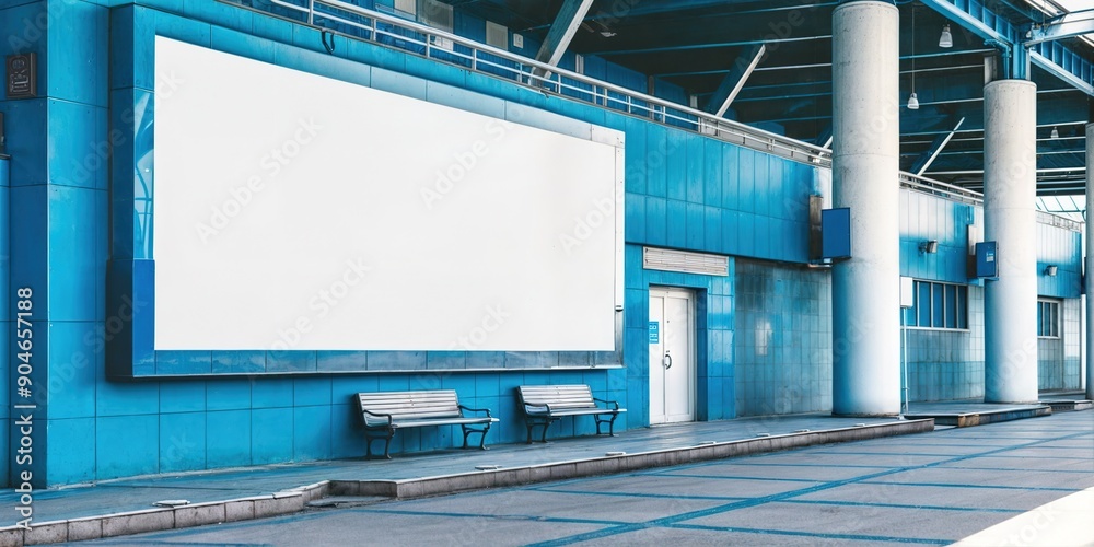 Stadium Entrance Signage: Empty White Signboard Mockup at the Epicenter of Sports Anticipation and Fan Excitement. Empty white signboard mockup at a sports stadium entrance. copy space