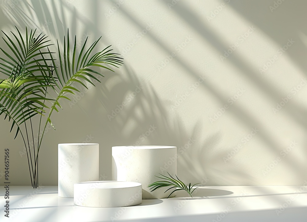 Minimalist White Podiums with Palm Leaf Accents - Versatile Product Display for Beauty, Skincare, and Lifestyle Brands Minimalist White Podiums with Palm Leaf Accents - Versatile Product Display for Beauty, Skincare, and Lifestyle Brands