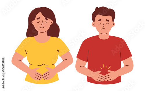 Woman and Man Suffering from Stomachache