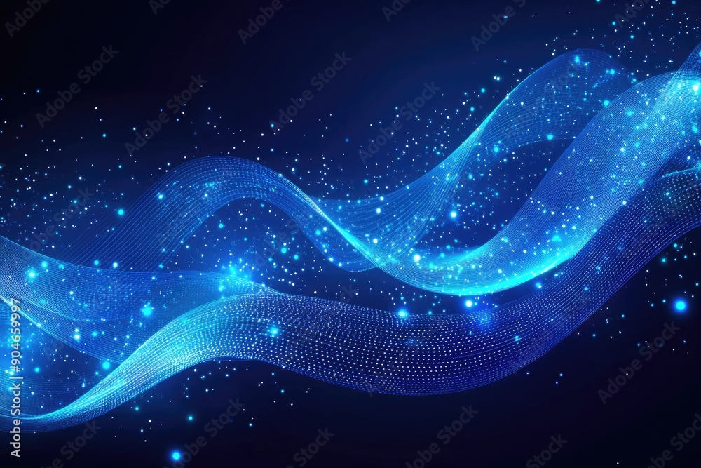 Abstract Blue Wave with Glowing Particles on a Dark Background Abstract Blue Wave with Glowing Particles on a Dark Background