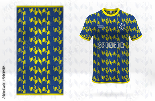 Blue and yellow sports jersey design template with nice pattern