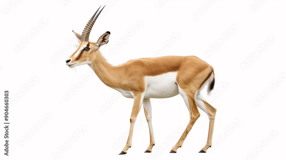 Elegant Gazelle Portrait: A graceful gazelle with long, slender horns stands against a pristine white background, showcasing its elegant features and captivating beauty. Elegant Gazelle Portrait: A graceful gazelle with long, slender horns stands against a pristine white background, showcasing its elegant features and captivating beauty.