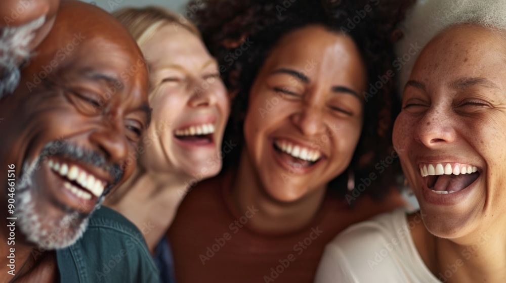 Multicultural group laughing together in close-up, illustrating universal joy and connection among diverse individuals. Multicultural group laughing together in close-up, illustrating universal joy and connection among diverse individuals.