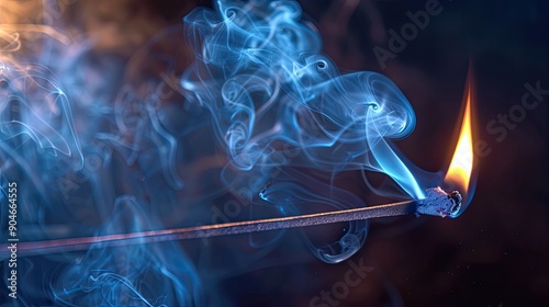 Incense stick with curling smoke, detailed against a dark background, highlighting its calming and meditative effect