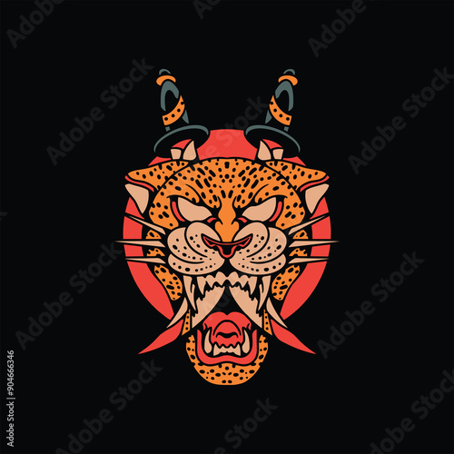 leopard dagger tattoo vector design