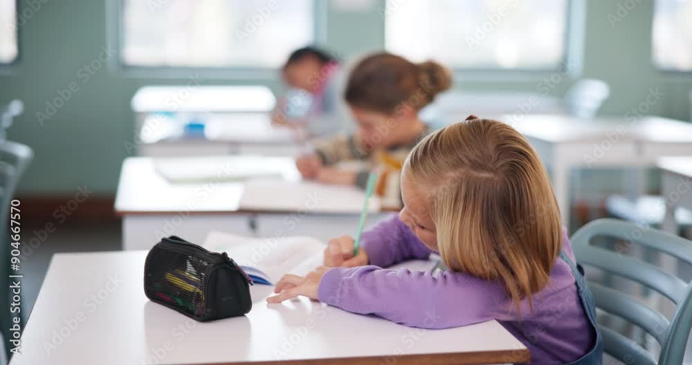 Student, writing and classroom for education at school with learning, knowledge and drawing for creative development. Girl, paper and sketch, studying and lesson test, activity and future growth Student, writing and classroom for education at school with learning, knowledge and drawing for creative development. Girl, paper and sketch, studying and lesson test, activity and future growth