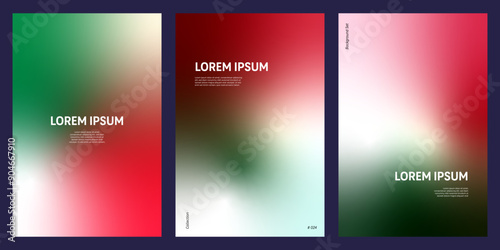 Minimalist background set with gradient mesh in green, red and white hues for posters, backdrop and social media design