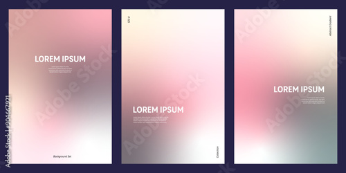 Collection of abstract backgrounds in pastel pink and gray holographic gradient mesh effect