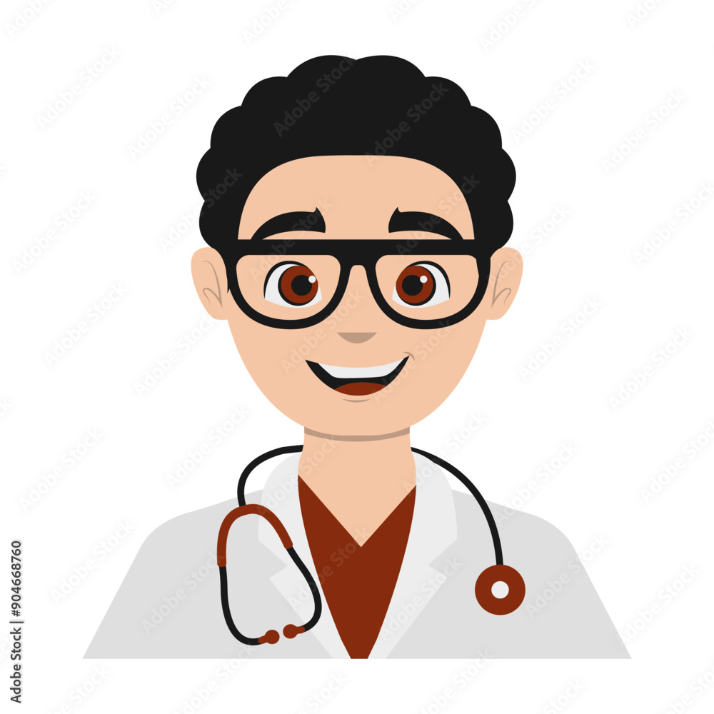 Fototapeta premium Male Medical Staff Avatar Illustration Isolated on White Background. Vector Character in Cartoon Design