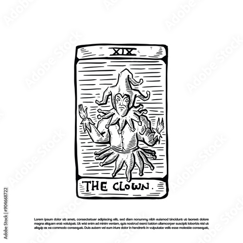 Vintage retro hand drawn the clown tarot card sketch art illustration