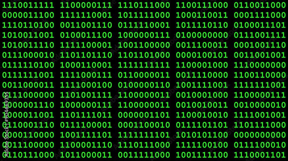 Green binary code changes randomly on black background