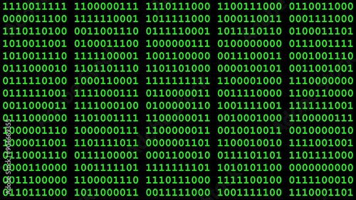 Green binary code changes randomly on black background