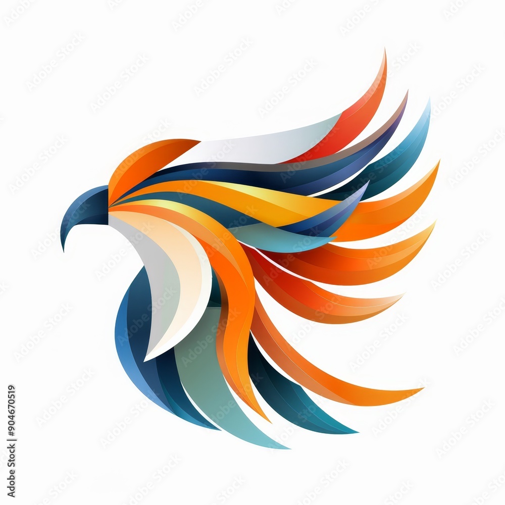Colorful stylized bird logo in abstract design with vibrant feathers and dynamic shapes, perfect for branding, business, and art projects.