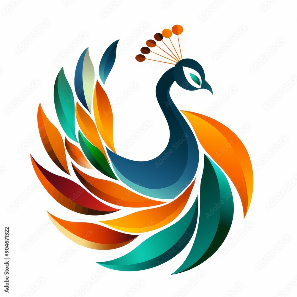 Vibrant abstract peacock illustration with multicolored feathers, perfect for decorative designs, branding material, and unique artwork. Vibrant abstract peacock illustration with multicolored feathers, perfect for decorative designs, branding material, and unique artwork.
