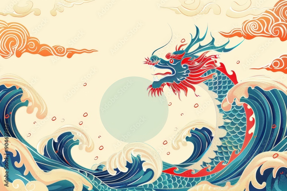 Obraz premium Border design with traditional Dragon Boat Festival symbols and colorful decoration