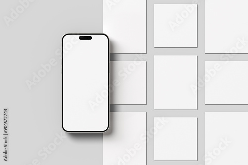 Smartphone with social media post mockup blank