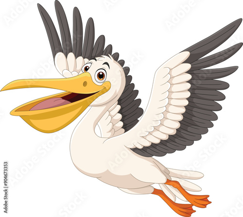 Cartoon happy pelican bird flying