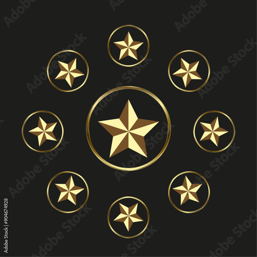 Group of Luxury Stars in a circle premium vector, Gold, top value of Vector Sign Illustration in black background with golden corlor box
